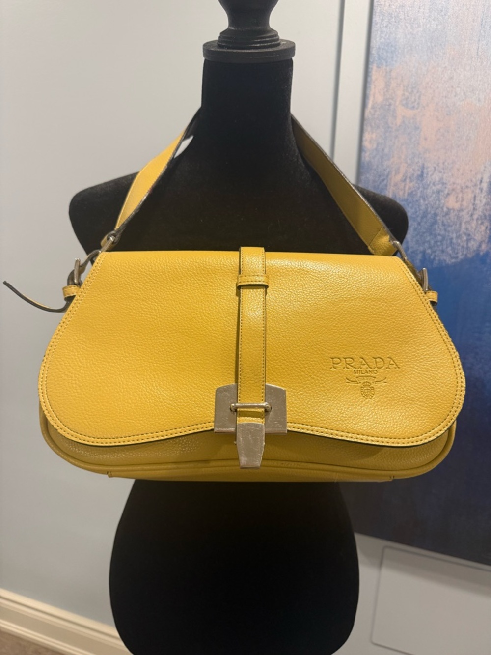 Nude/Yellow Pebbled Shoulder Bag with Silver Buckle